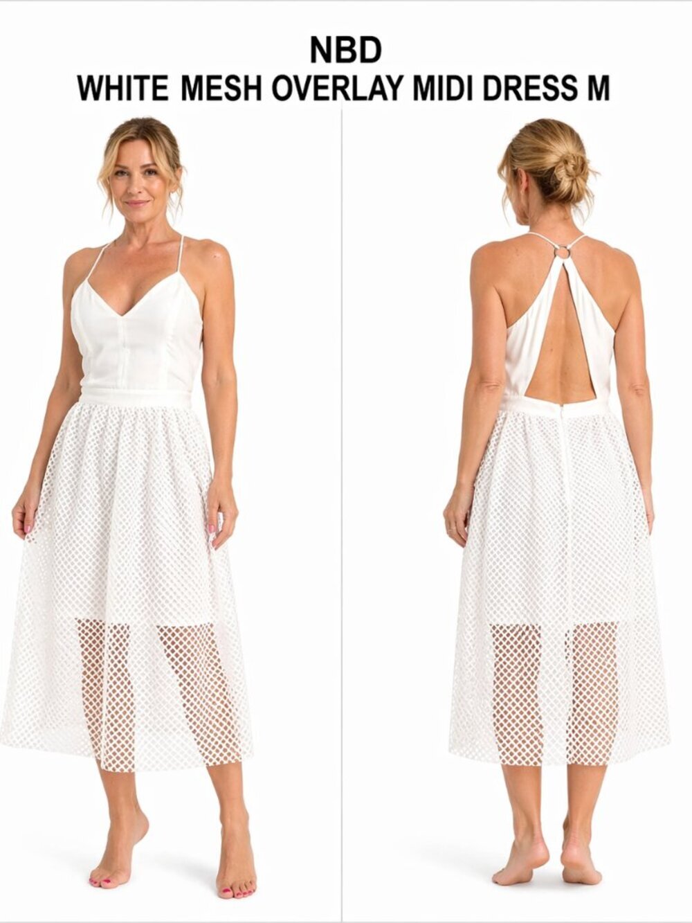 NBD White Mesh Overlay Midi Dress M